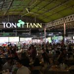market stalls inside an indoor market hall