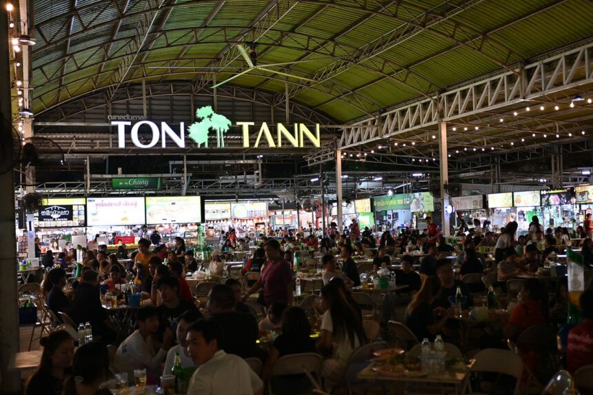 market stalls inside an indoor market hall