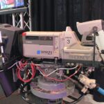 A television studio with broadcast cameras